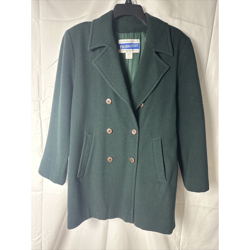 Vtg Pendleton 100% Virgin Wool Jacket Women Sz8 Green Peacoat Double Breast USA